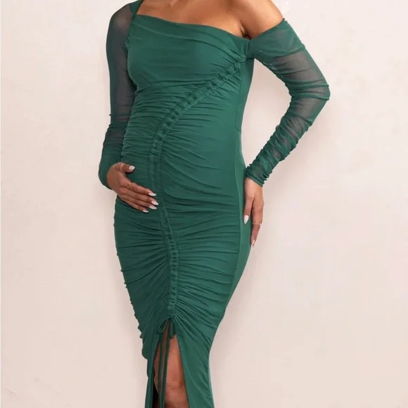 Club L London | Dresses | Size 6 Emerald Green Maternity Rouche Dress Club  London